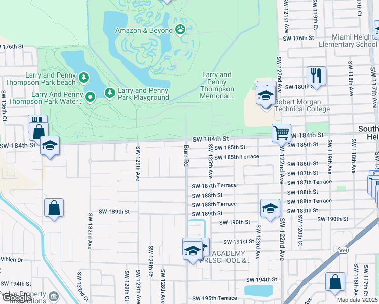 map of restaurants, bars, coffee shops, grocery stores, and more near 12630 Southwest 185th Street in Miami