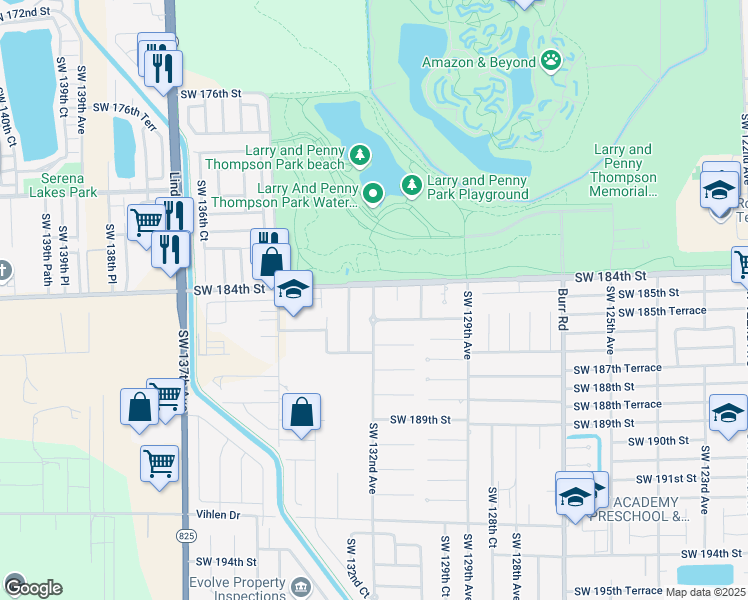 map of restaurants, bars, coffee shops, grocery stores, and more near 18504 Southwest 131st Avenue in Miami