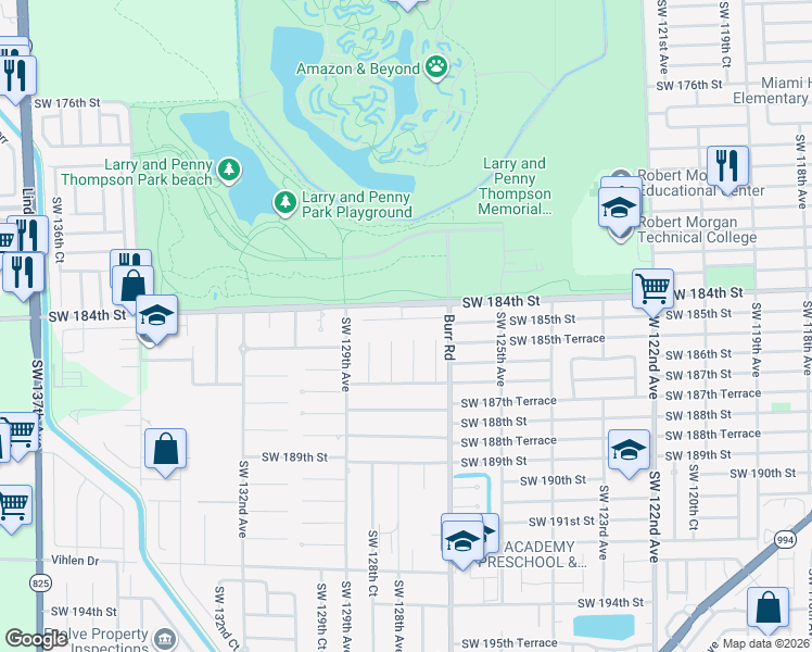 map of restaurants, bars, coffee shops, grocery stores, and more near 18521 Southwest 127th Place in Miami