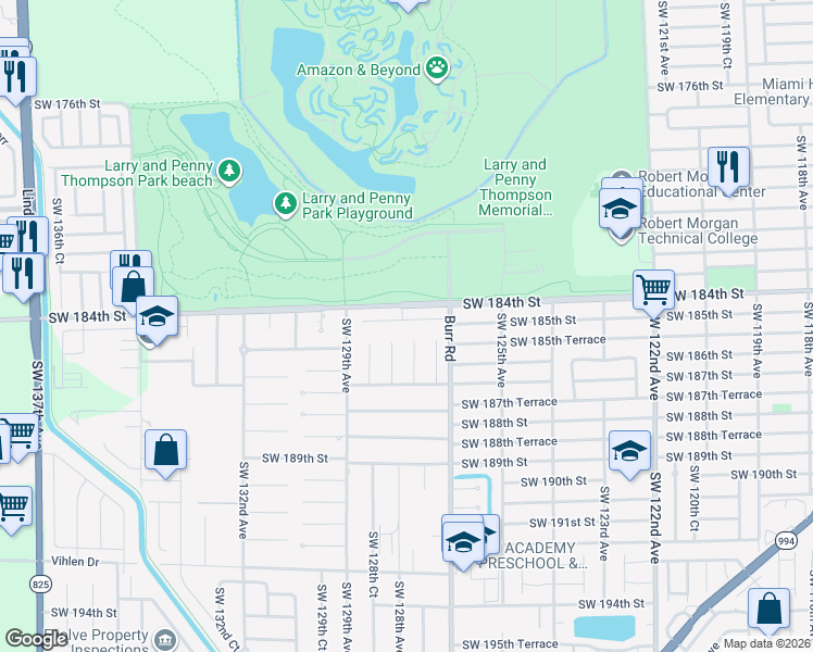 map of restaurants, bars, coffee shops, grocery stores, and more near 18521 Southwest 127th Place in Miami