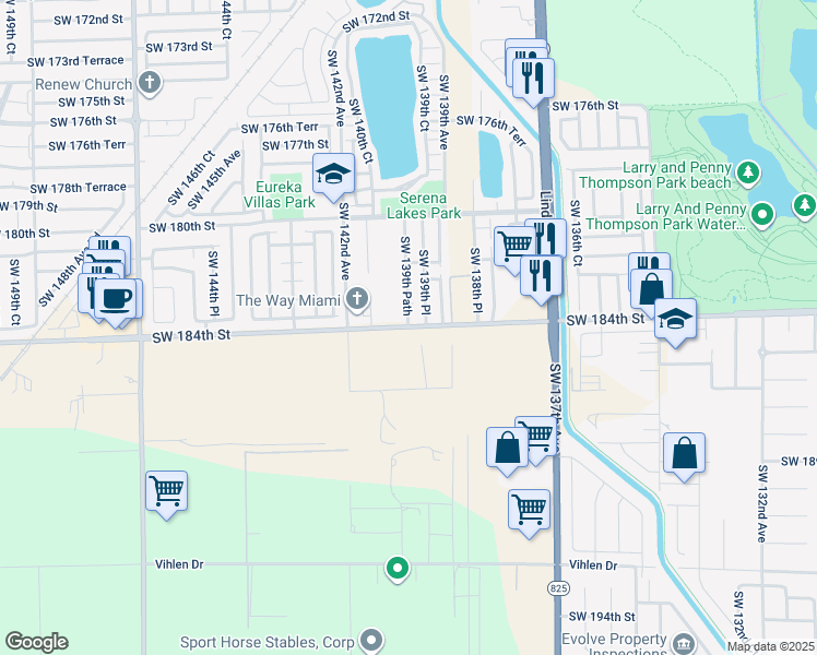 map of restaurants, bars, coffee shops, grocery stores, and more near Eureka Drive in Miami