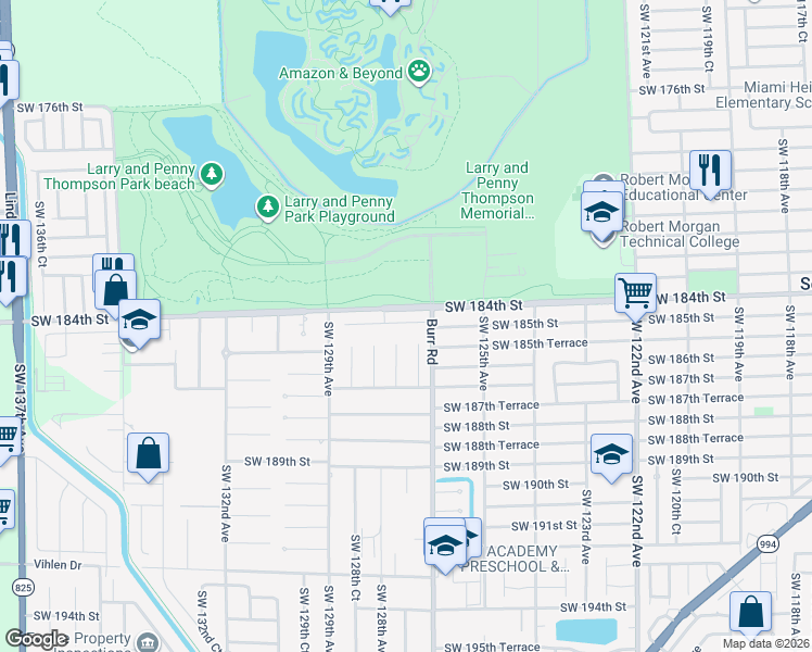 map of restaurants, bars, coffee shops, grocery stores, and more near 18521 Southwest 127th Place in Miami