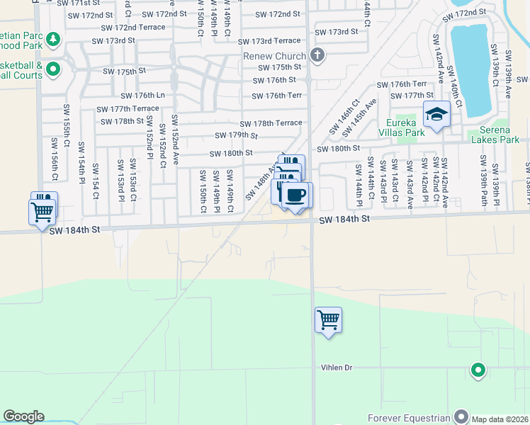 map of restaurants, bars, coffee shops, grocery stores, and more near 14870 Eureka Drive in Miami