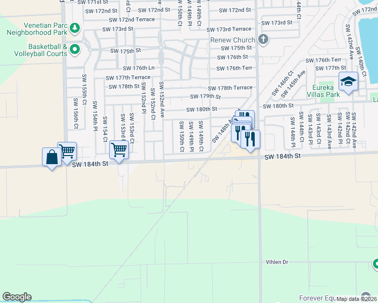 map of restaurants, bars, coffee shops, grocery stores, and more near 15020 183rd Terrace in Miami