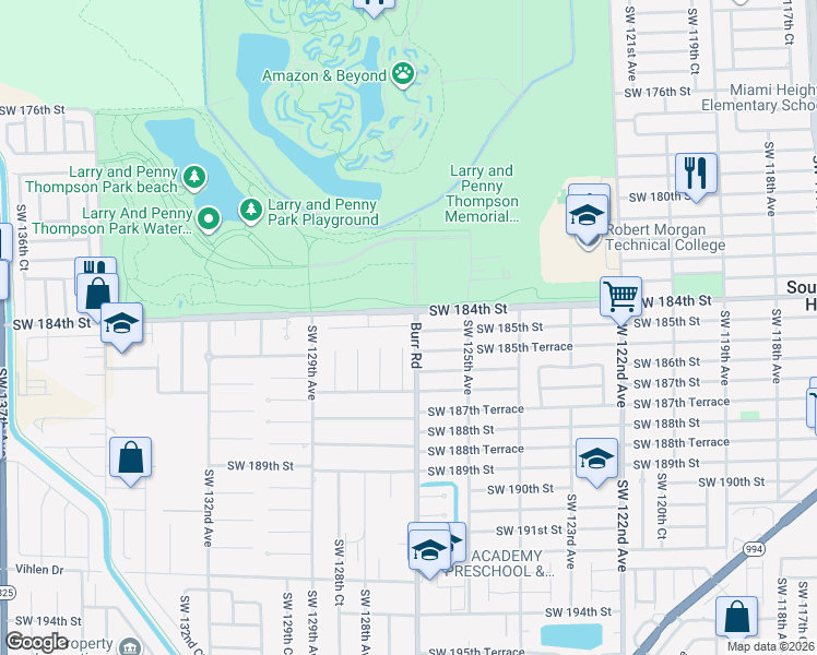 map of restaurants, bars, coffee shops, grocery stores, and more near 12630 Southwest 185th Street in Miami
