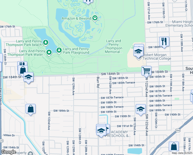 map of restaurants, bars, coffee shops, grocery stores, and more near 12630 Southwest 185th Street in Miami