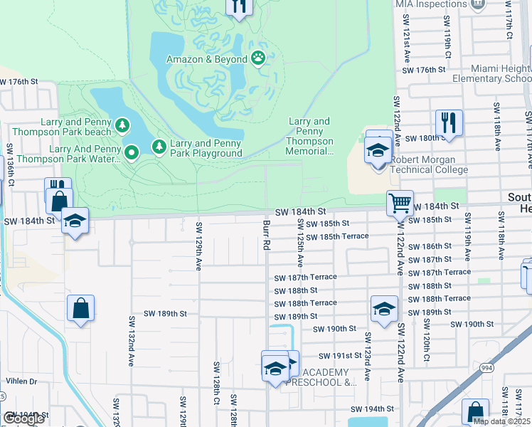 map of restaurants, bars, coffee shops, grocery stores, and more near SW 127th Ave & Eureka Dr in Miami