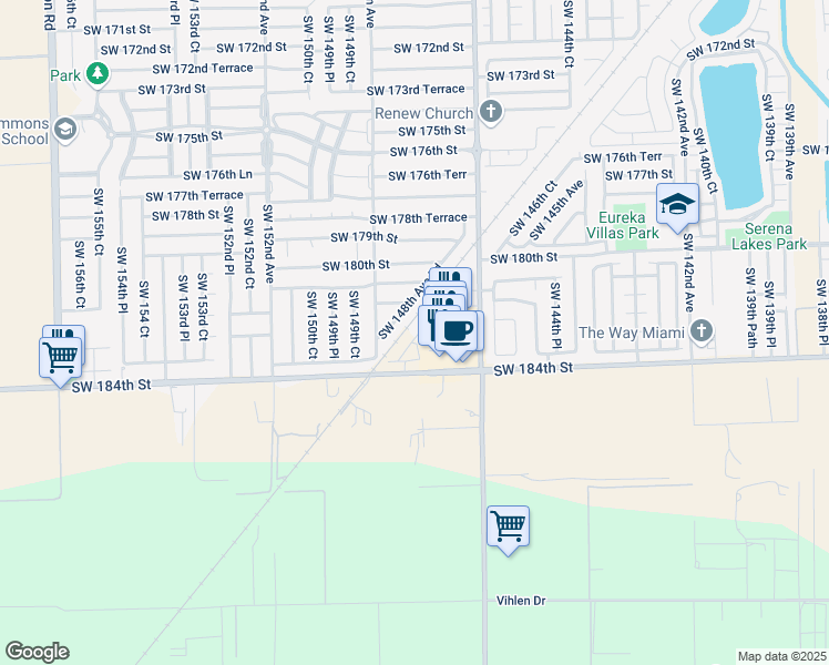 map of restaurants, bars, coffee shops, grocery stores, and more near 18209 Southwest 148th Avenue Road in Miami