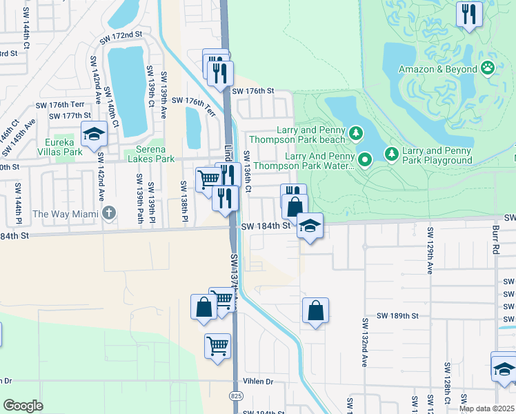 map of restaurants, bars, coffee shops, grocery stores, and more near 18354 Southwest 136th Avenue in Miami