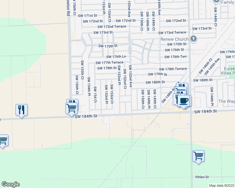 map of restaurants, bars, coffee shops, grocery stores, and more near 18203 Southwest 152nd Place in Miami