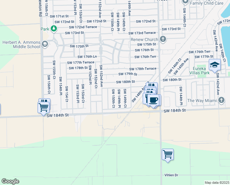 map of restaurants, bars, coffee shops, grocery stores, and more near 15001 Southwest 180th Terrace in Miami