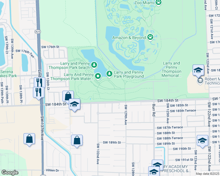 map of restaurants, bars, coffee shops, grocery stores, and more near Southwest 129th Avenue in Miami