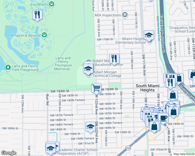 map of restaurants, bars, coffee shops, grocery stores, and more near in Miami-Dade County