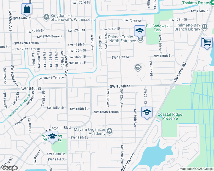 map of restaurants, bars, coffee shops, grocery stores, and more near in Palmetto Bay
