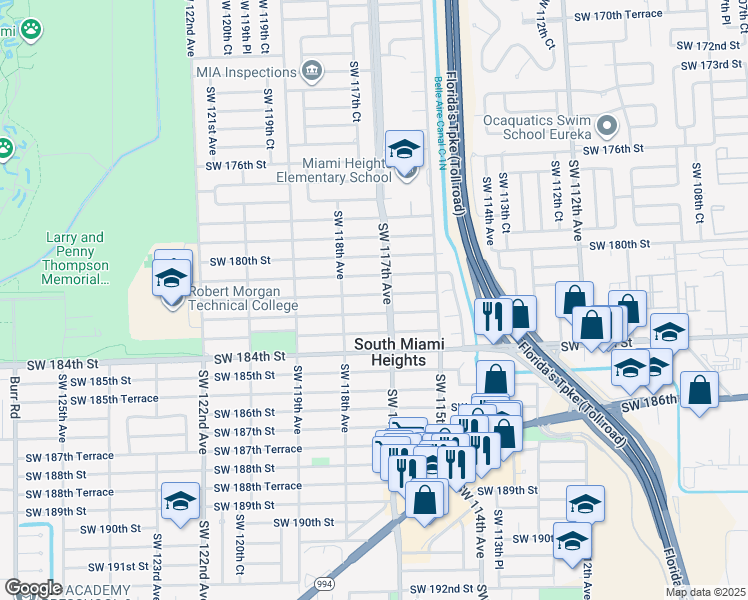 map of restaurants, bars, coffee shops, grocery stores, and more near 11740 Southwest 182nd Terrace in Miami