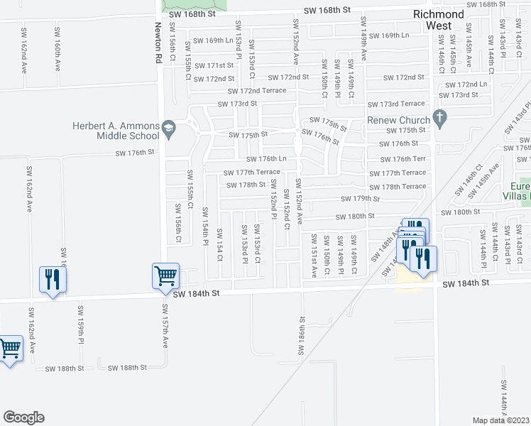 map of restaurants, bars, coffee shops, grocery stores, and more near 15288 Southwest 179th Terrace in Miami