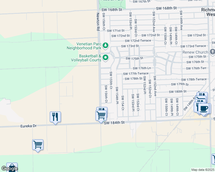 map of restaurants, bars, coffee shops, grocery stores, and more near 17865 Southwest 156th Court in Miami