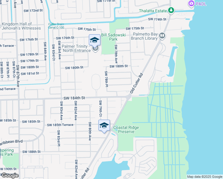 map of restaurants, bars, coffee shops, grocery stores, and more near 18245 Southwest 78th Place in Palmetto Bay