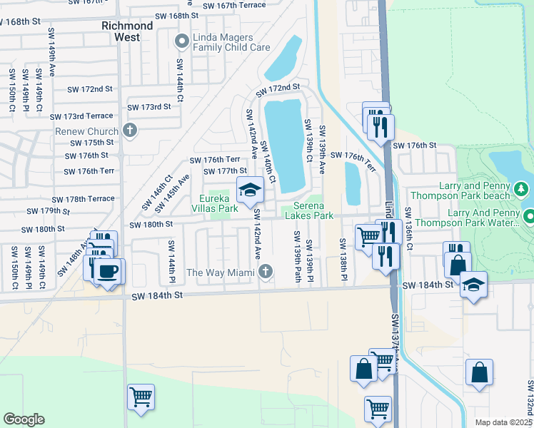 map of restaurants, bars, coffee shops, grocery stores, and more near 14116 Southwest 179th Terrace in Miami