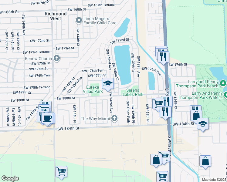 map of restaurants, bars, coffee shops, grocery stores, and more near 14116 Southwest 179th Terrace in Miami