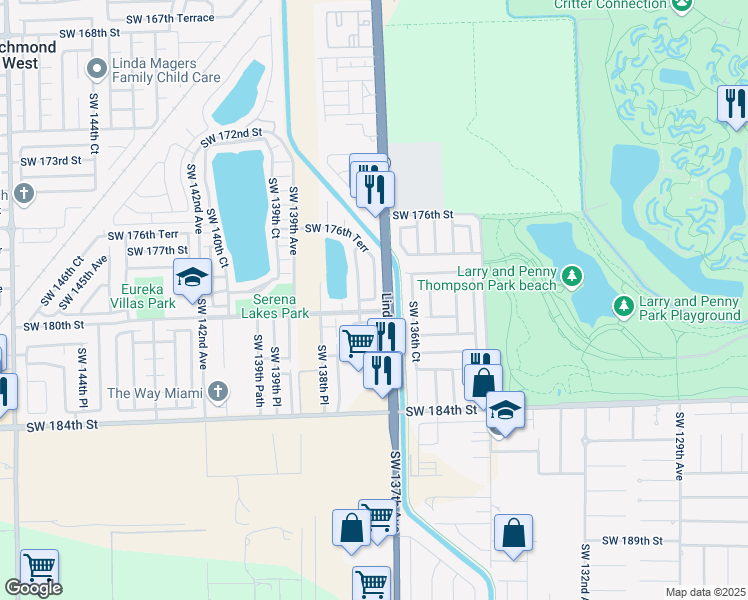 map of restaurants, bars, coffee shops, grocery stores, and more near 8204 Southwest 179th Terrace in Miami