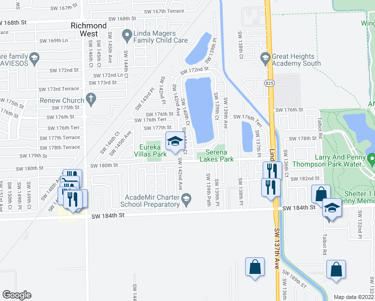 map of restaurants, bars, coffee shops, grocery stores, and more near 14116 Southwest 179th Terrace in Miami