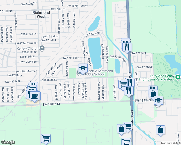 map of restaurants, bars, coffee shops, grocery stores, and more near 14116 Southwest 179th Terrace in Miami