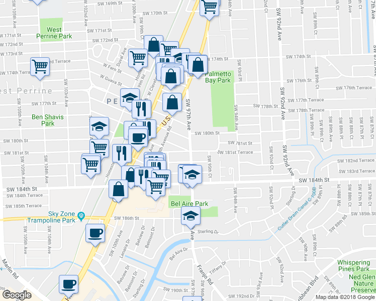 map of restaurants, bars, coffee shops, grocery stores, and more near 7739 Wayne Avenue in Miami