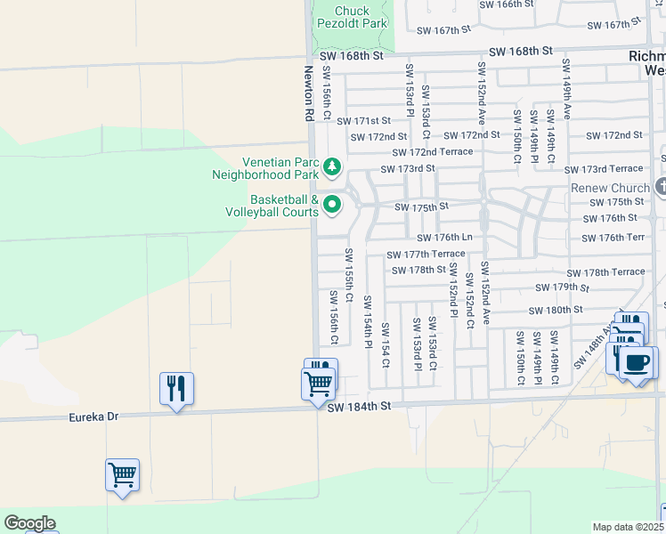 map of restaurants, bars, coffee shops, grocery stores, and more near 15562 Southwest 177th Terrace in Miami