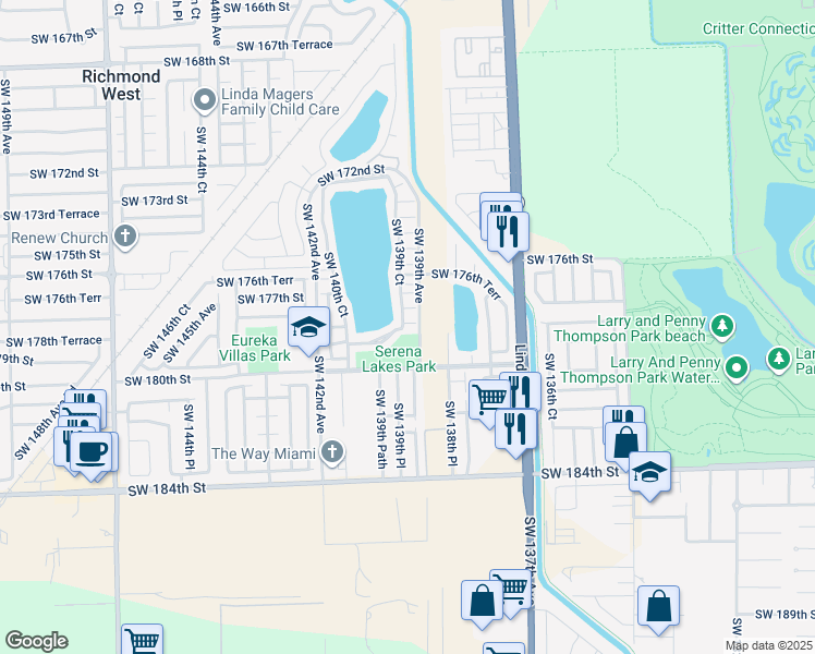 map of restaurants, bars, coffee shops, grocery stores, and more near 13905 Southwest 178th Street in Miami