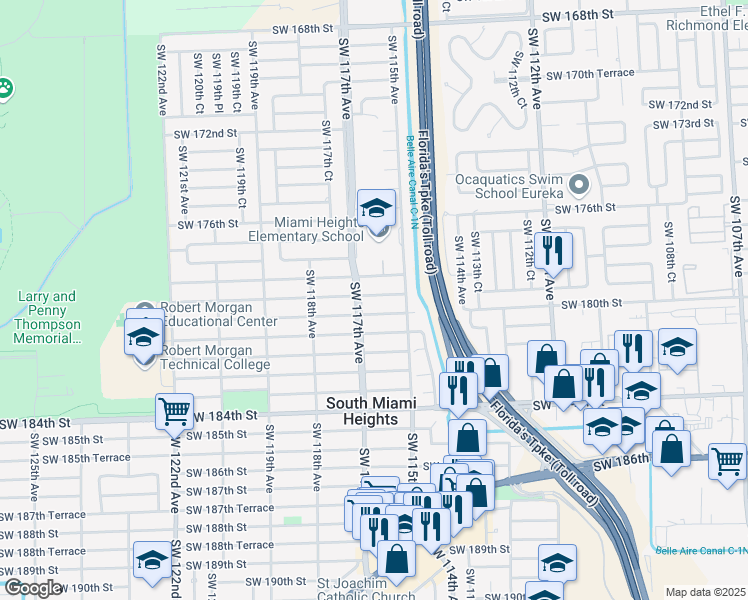 map of restaurants, bars, coffee shops, grocery stores, and more near 11610 Southwest 179th Terrace in Miami