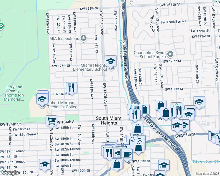 map of restaurants, bars, coffee shops, grocery stores, and more near 11610 Southwest 179th Terrace in Miami