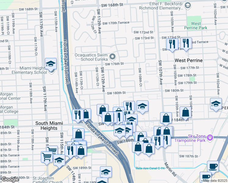 map of restaurants, bars, coffee shops, grocery stores, and more near 11045 Southwest 180th Street in Miami