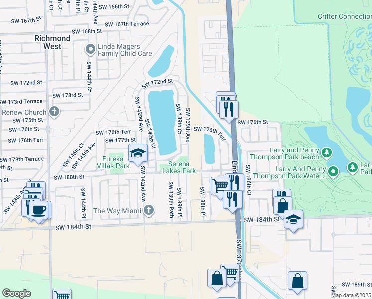 map of restaurants, bars, coffee shops, grocery stores, and more near 13905 Southwest 178th Street in Miami