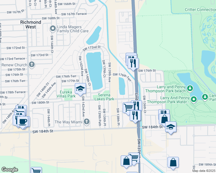 map of restaurants, bars, coffee shops, grocery stores, and more near 13905 Southwest 178th Street in Miami