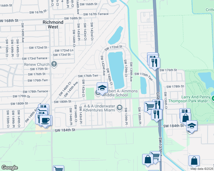 map of restaurants, bars, coffee shops, grocery stores, and more near 14101 Southwest 178th Street in Miami