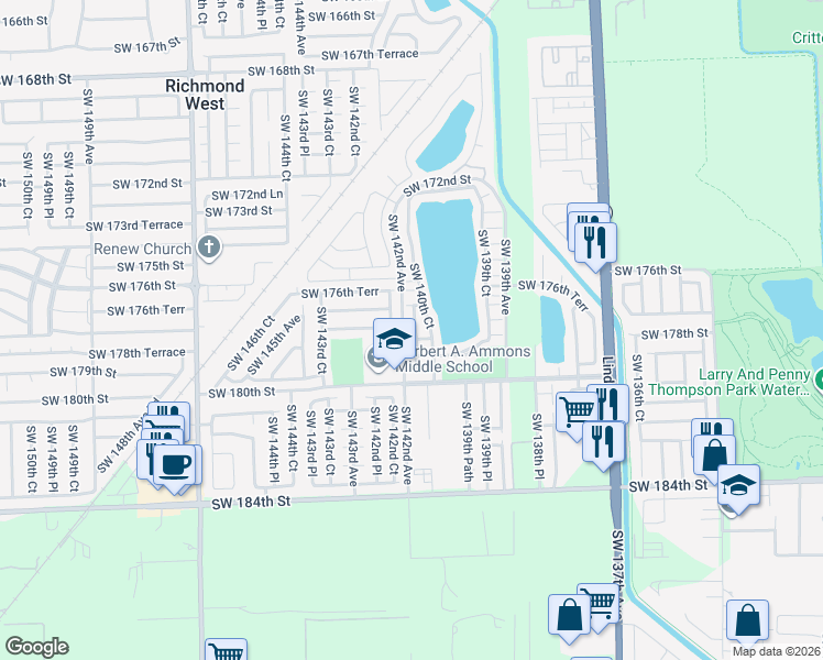 map of restaurants, bars, coffee shops, grocery stores, and more near 14101 Southwest 178th Street in Miami