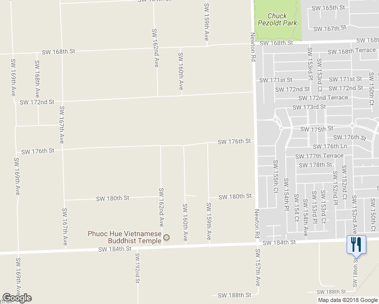 map of restaurants, bars, coffee shops, grocery stores, and more near 17625 Southwest 160th Avenue in Miami