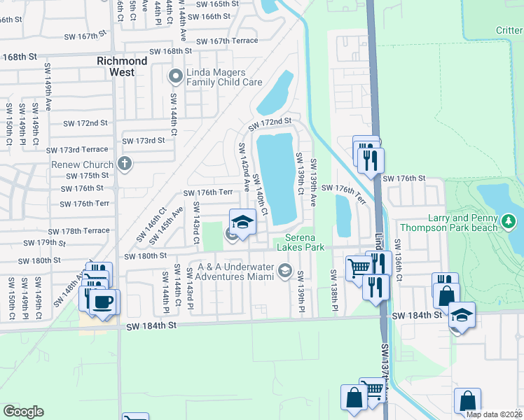 map of restaurants, bars, coffee shops, grocery stores, and more near 14101 Southwest 178th Street in Miami