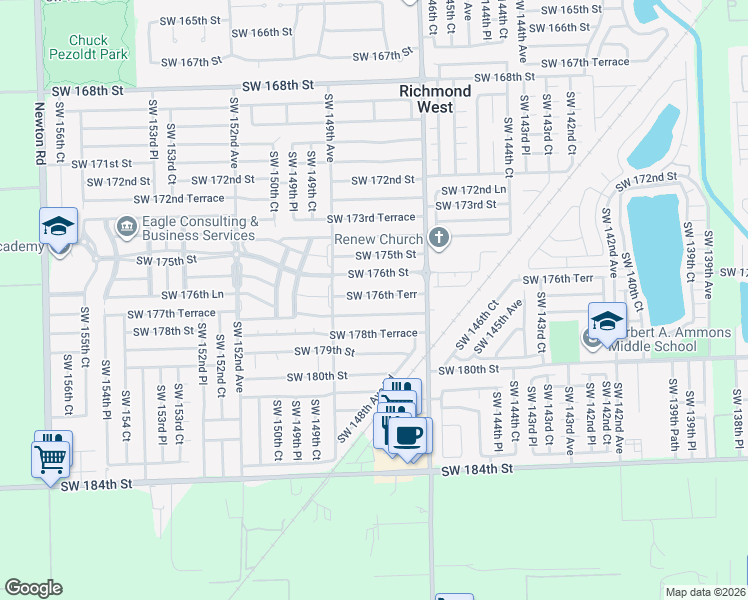 map of restaurants, bars, coffee shops, grocery stores, and more near 14784 Southwest 177th Terrace in Miami
