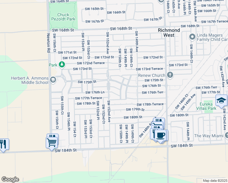 map of restaurants, bars, coffee shops, grocery stores, and more near 15146 Southwest 176th Street in Miami