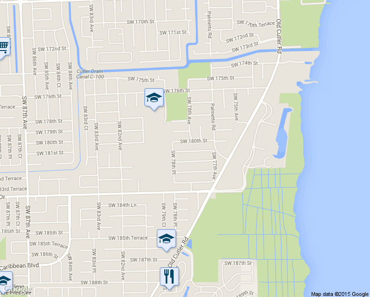 map of restaurants, bars, coffee shops, grocery stores, and more near 7841 Southwest 180th Street in Palmetto Bay