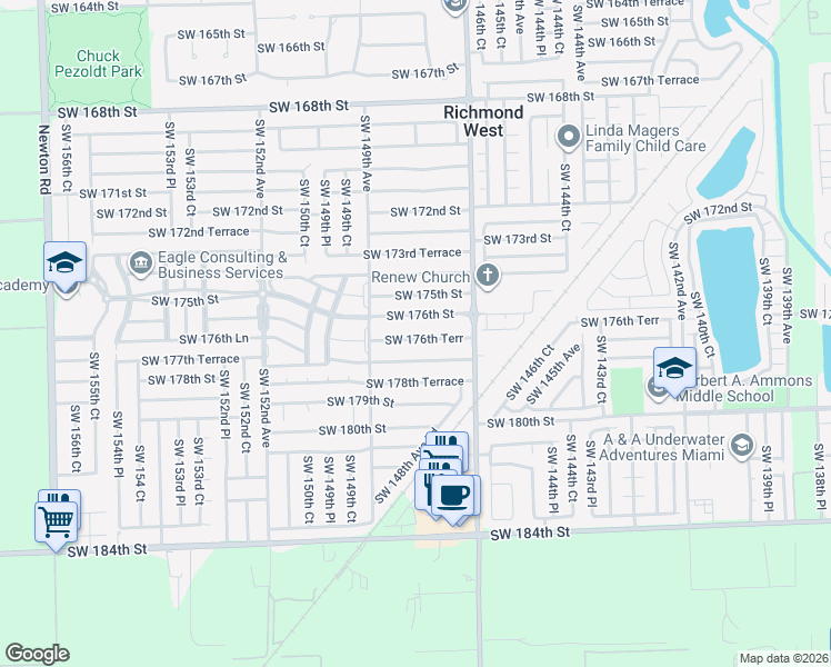 map of restaurants, bars, coffee shops, grocery stores, and more near 14780 Southwest 176th Street in Miami