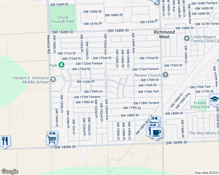 map of restaurants, bars, coffee shops, grocery stores, and more near 15146 Southwest 176th Street in Miami