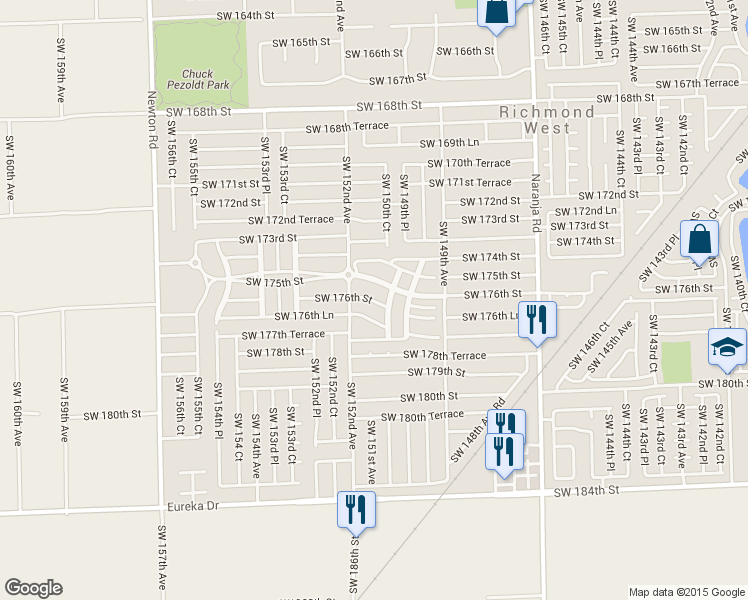 map of restaurants, bars, coffee shops, grocery stores, and more near 15146 Southwest 176th Street in Miami