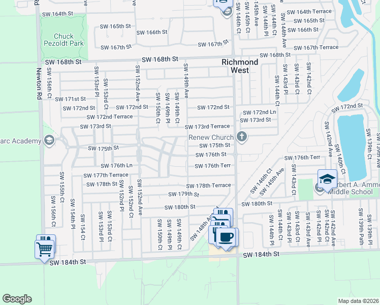 map of restaurants, bars, coffee shops, grocery stores, and more near 14848 Southwest 176th Street in Miami