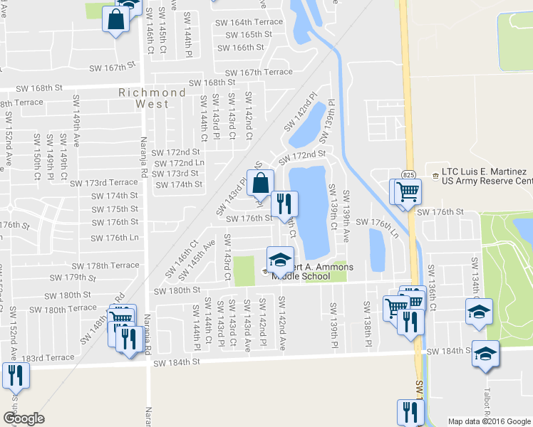 map of restaurants, bars, coffee shops, grocery stores, and more near 14225 Southwest 176th Terrace in Miami