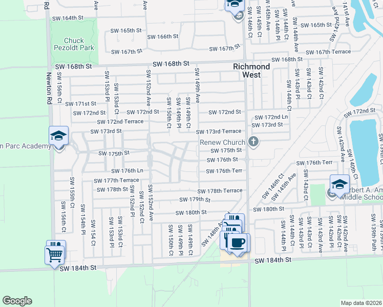 map of restaurants, bars, coffee shops, grocery stores, and more near 14922 Southwest 176th Street in Miami