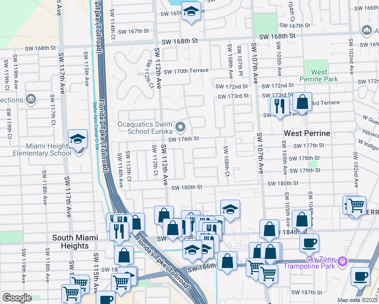 map of restaurants, bars, coffee shops, grocery stores, and more near 11015 Southwest 177th Street in Miami