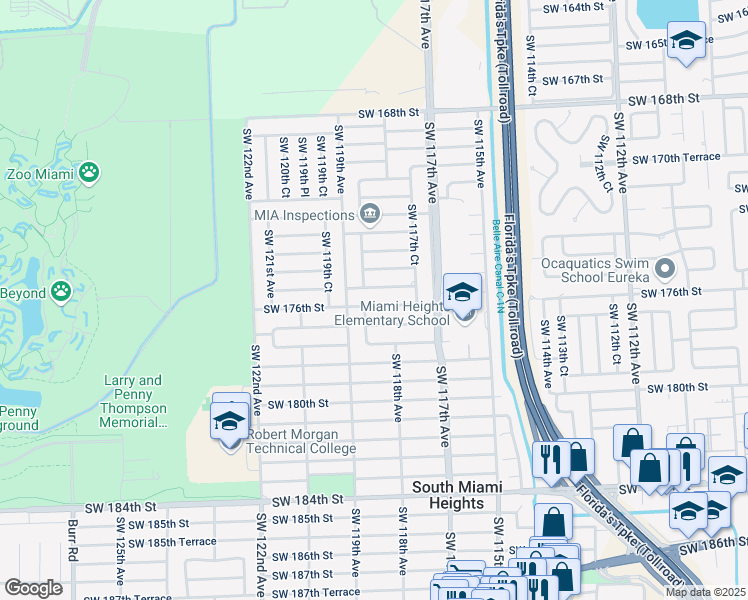 map of restaurants, bars, coffee shops, grocery stores, and more near 11821 Southwest 176th Street in Miami